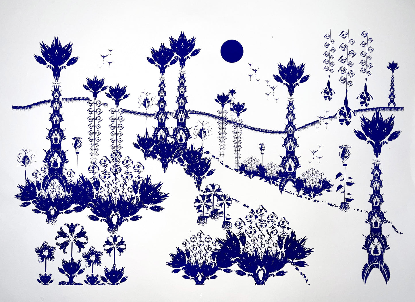 Illustration paysage bleu nuit 50x65cm sérigraphie artisanale