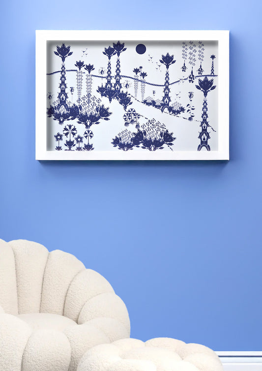 Illustration paysage bleu nuit 50x65cm sérigraphie artisanale